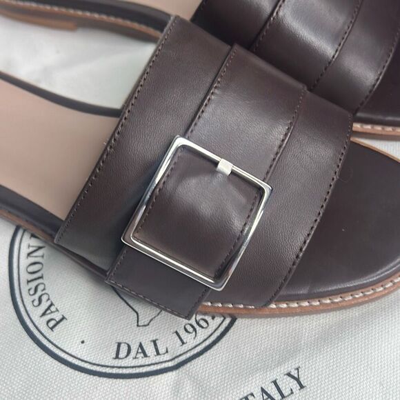 NIB Peserico Brown Slides Buckled Sandals - Picture 8 of 13